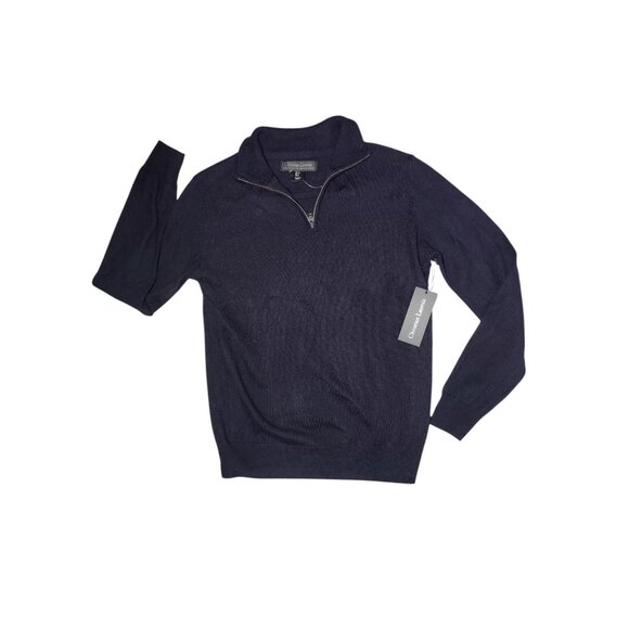 Christian LaCroix Men's 100% Extrafine Merino Wool 1/4-Zip Pullover Black S NWT - Picture 1 of 10